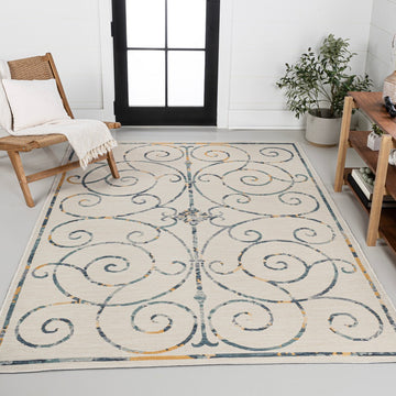 Danae Classic Cottage Filigree Scroll Reversible Machine-Washable Indoor/Outdoor Area Rug